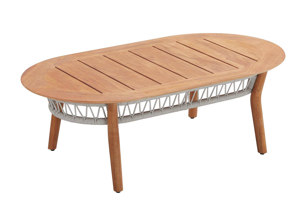 Coffee table from the Rose XL 7-seat teak and rope sofa set with powder pink cushions – another view