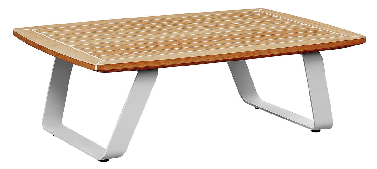 Coffee table from the Aily Bis aluminum and teak patio set with 3-seat sofa and two armchairs – another view