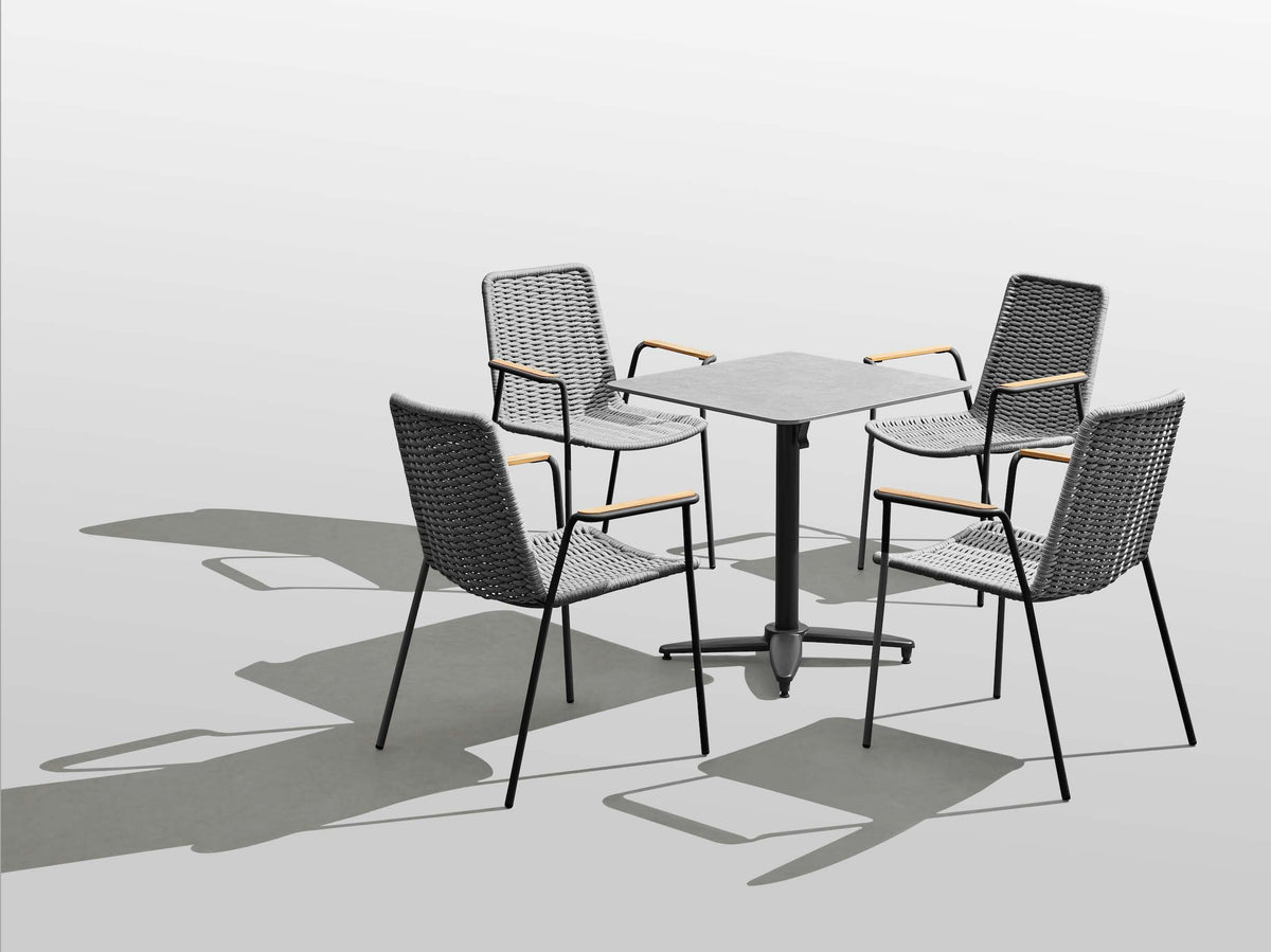 Sarran aluminum and rope commercial patio chairs, set of 4 – shown outdoors