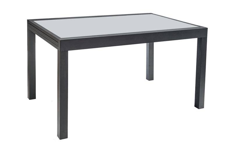 Fancy extendable aluminum table with smoked gray glass top