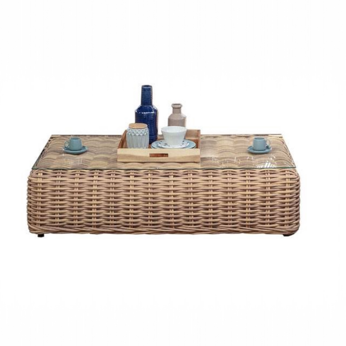 Bali round resin wicker coffee table with safety glass