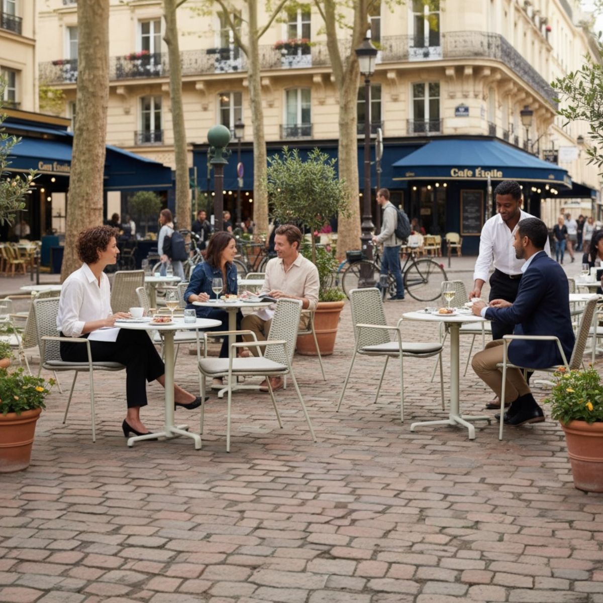 Sarran round aluminum bistro table – shown outdoors (5)