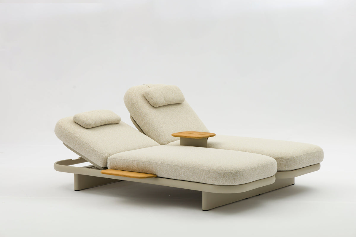 Rosa gray aluminum double chaise lounge with wheels