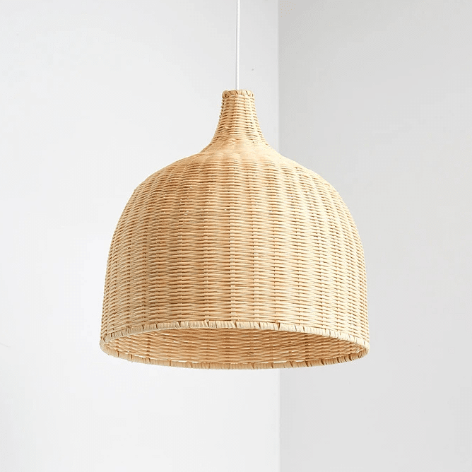 Faceted Chinese lantern-style wicker-look lamp shade