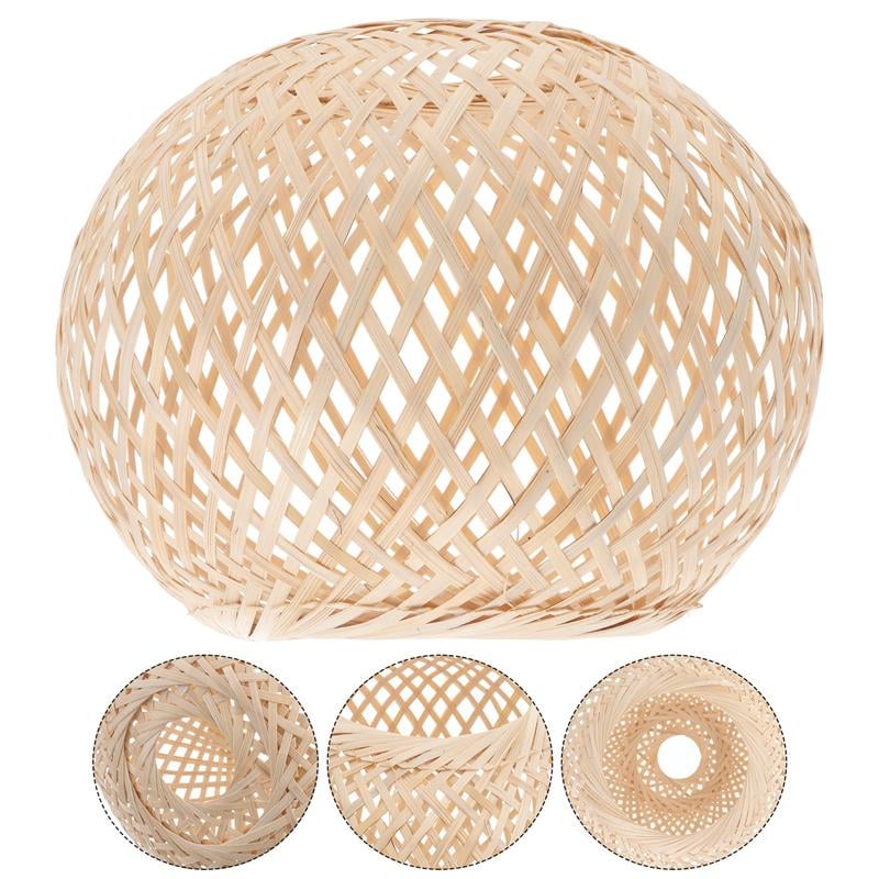 Rounded handmade rattan lamp shade with an airy mesh – multiple views