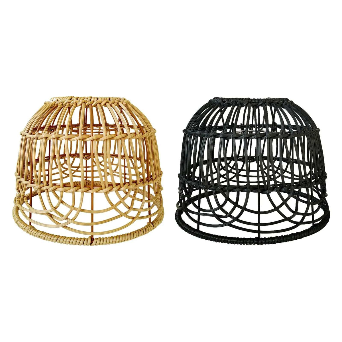 Handwoven wicker lamp shade with a tight weave – multiple views