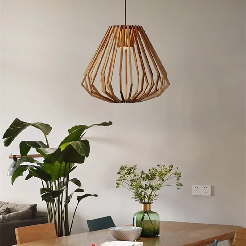 Nordic wicker LED lamp shade with a soft curve – shown in a room setting