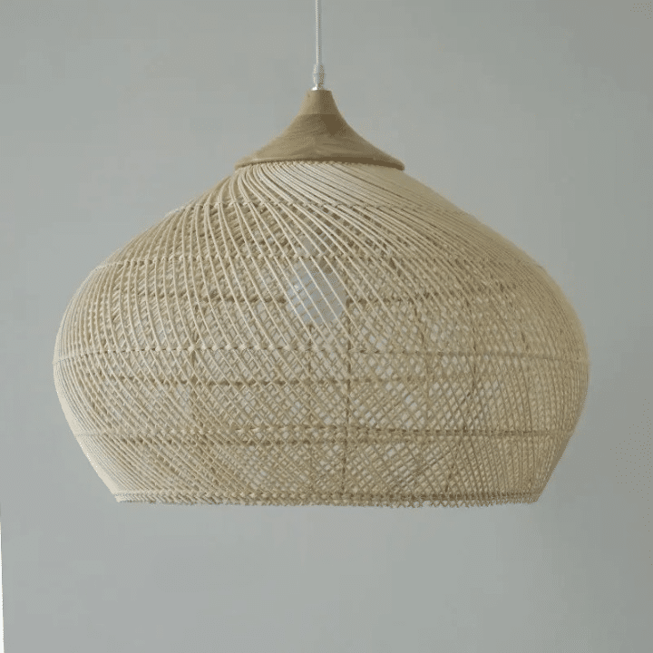 Beige rounded natural rattan pendant light