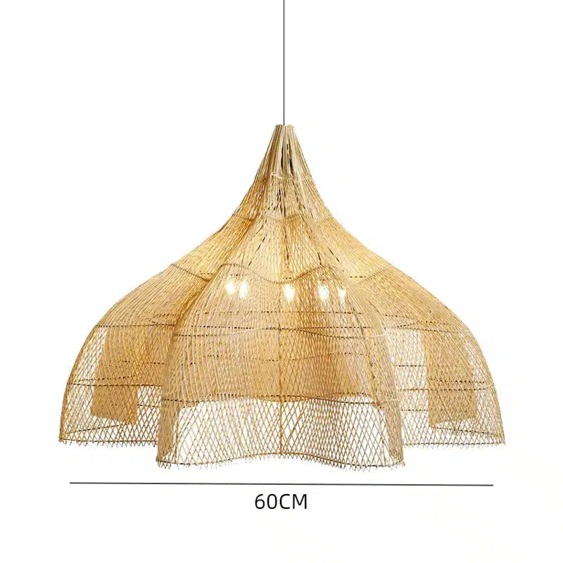 Eastern-inspired handwoven rattan cupola chandelier – dimensions diagram
