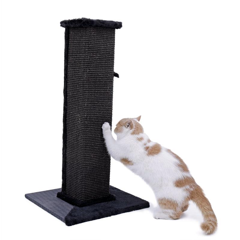 Compact black hand-braided rattan cat tree
