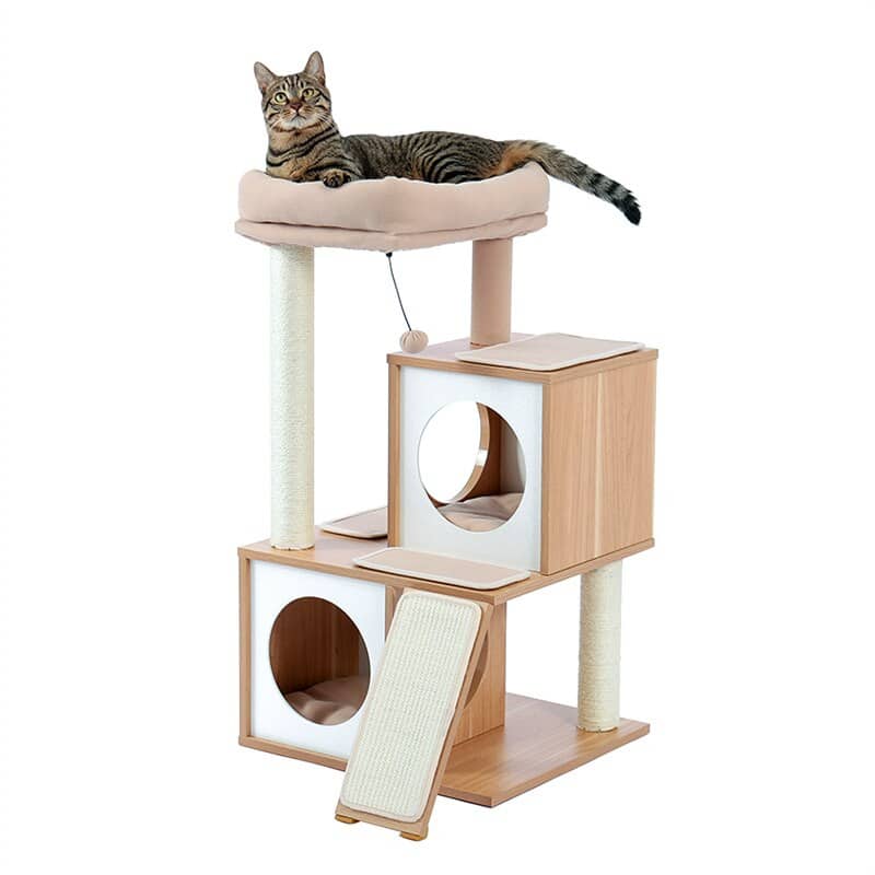 Mushroom-shaped rattan cat scratcher with twine trunk