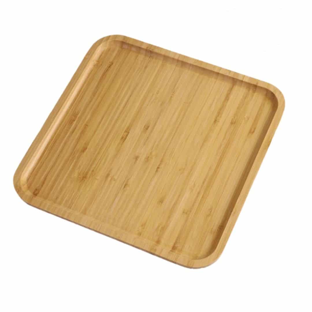 Square woven bamboo serving tray with slightly raised edges