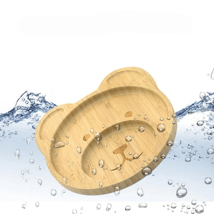 Bear-shaped divided bamboo baby plate – another view