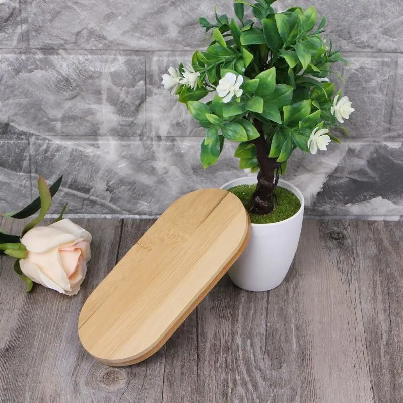 Oval bamboo plate with a smooth natural beige finish – shown in a room setting