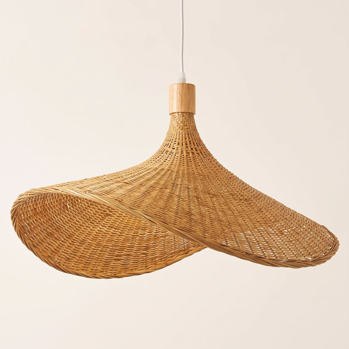 Asymmetric woven bamboo hat pendant light