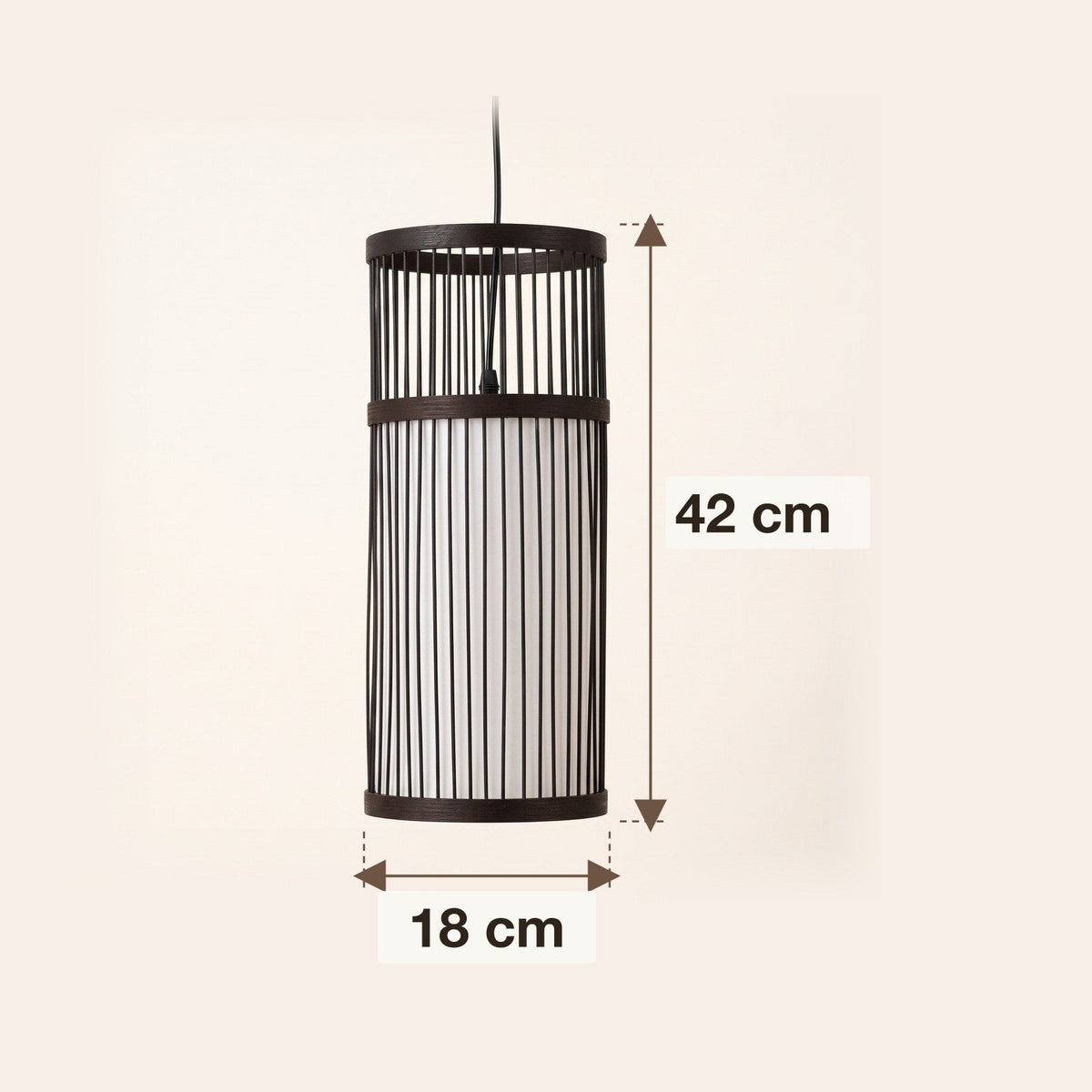 Black bamboo cylinder pendant light – dimensions diagram