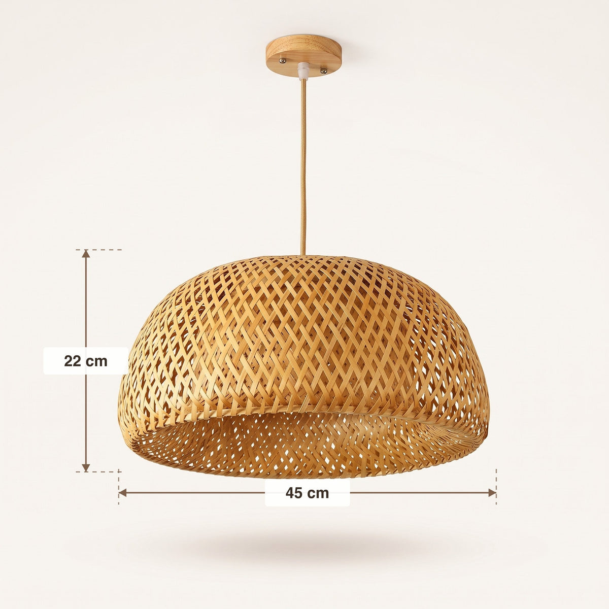 Woven bamboo dome pendant light – dimensions diagram (2)