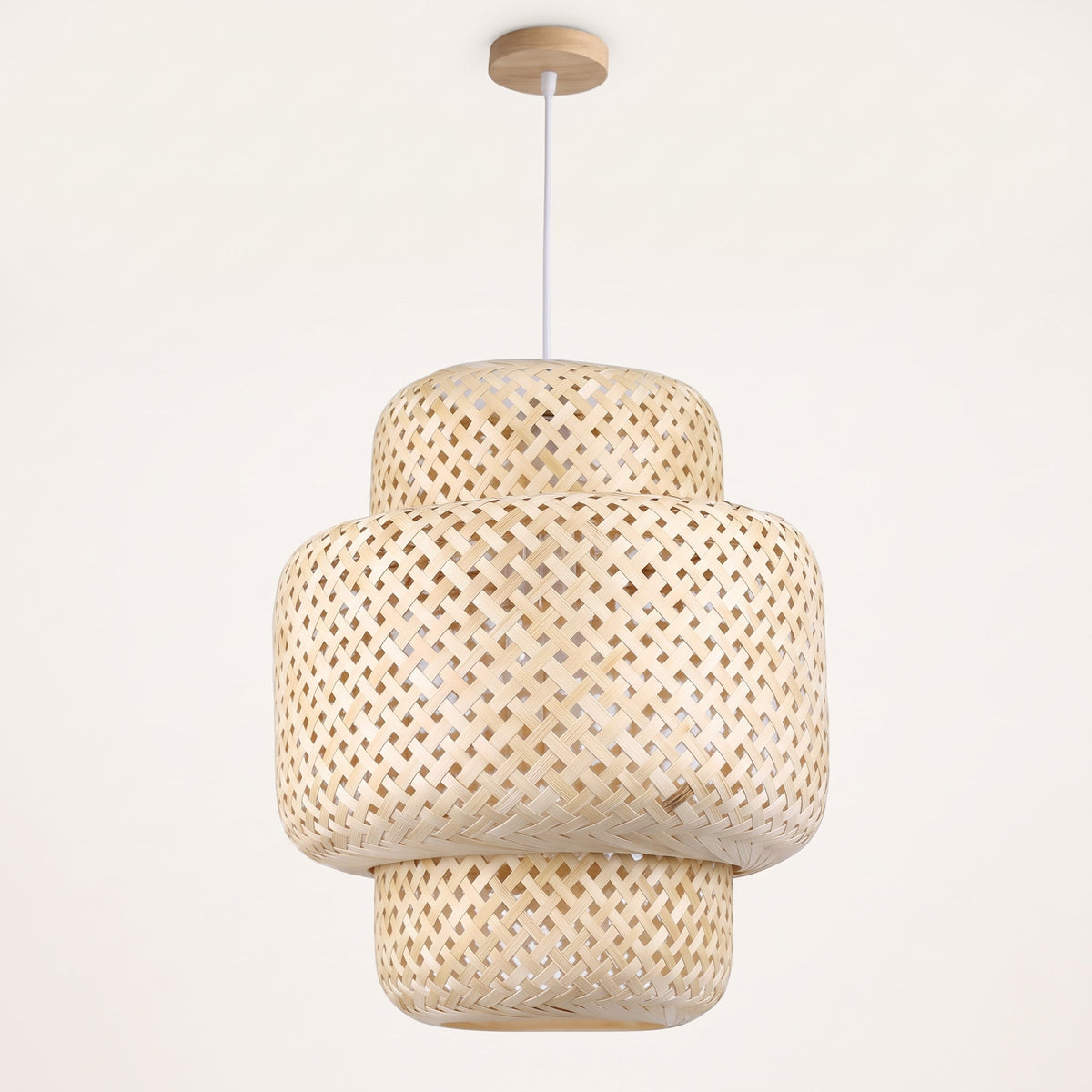 Tiered woven bamboo lantern pendant light