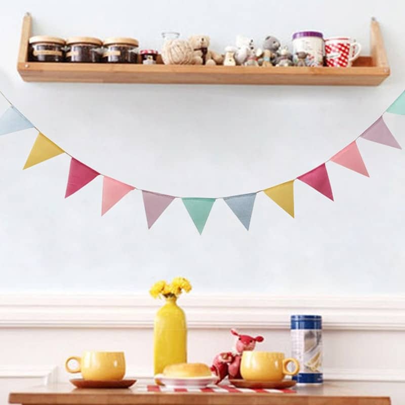 Colorful jute banner with a raw woven texture – shown in a room setting