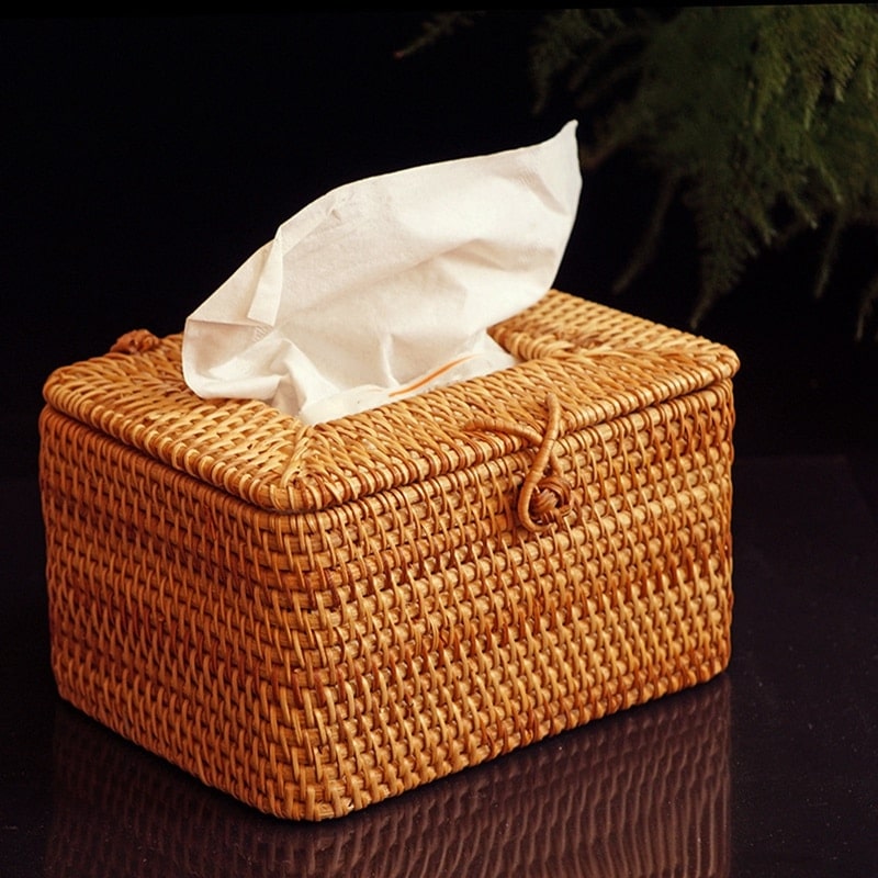 Handmade rattan tissue box with a lift-off lid – another view