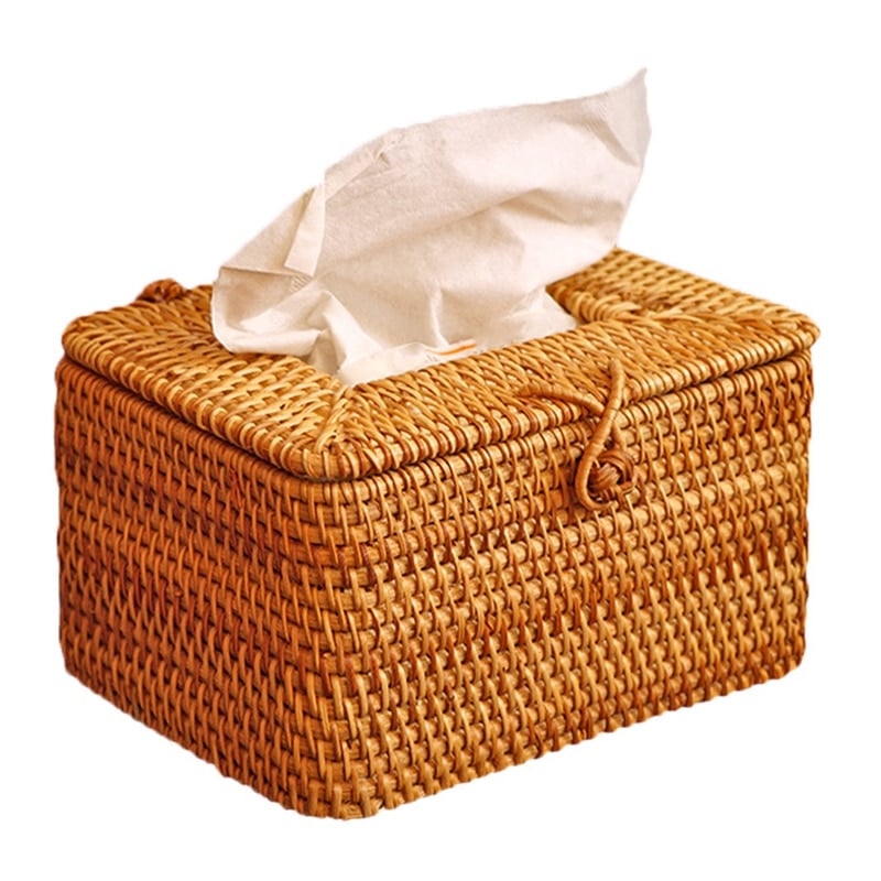 Handmade rattan tissue box with a lift-off lid