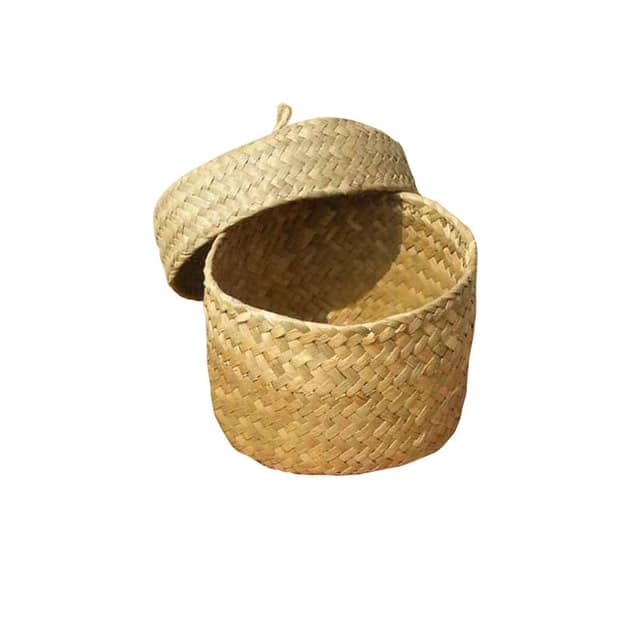 Stackable woven rattan storage box with a fitted lid – natural variant, another view