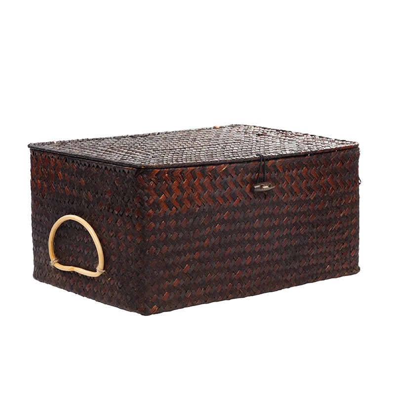 Rectangular rattan storage box with an attached handle – brown variant, another view
