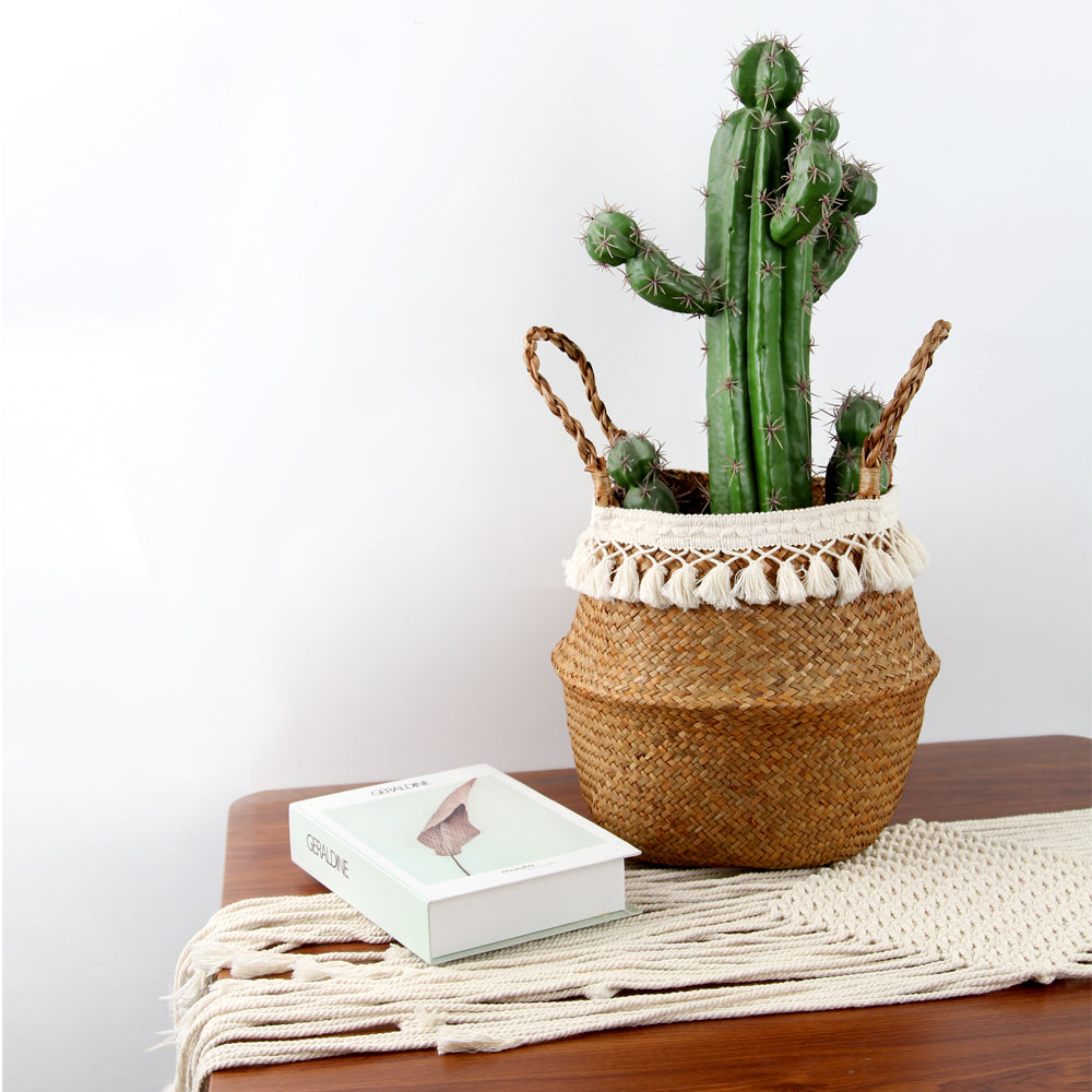 Nordic rattan planter with a handwoven lace pattern – shown in a room setting (5)