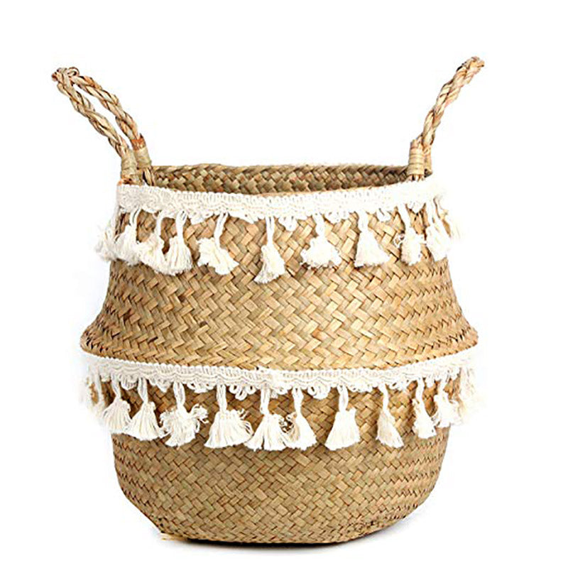 Nordic rattan planter with a handwoven lace pattern – style 2 variant