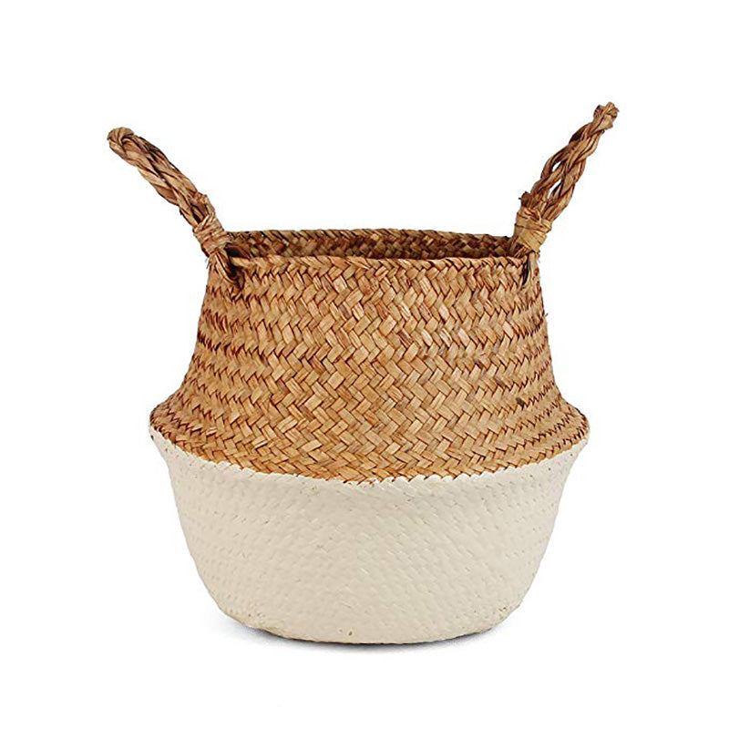 Handmade boho rattan planter with a tight weave – beige variant, another view