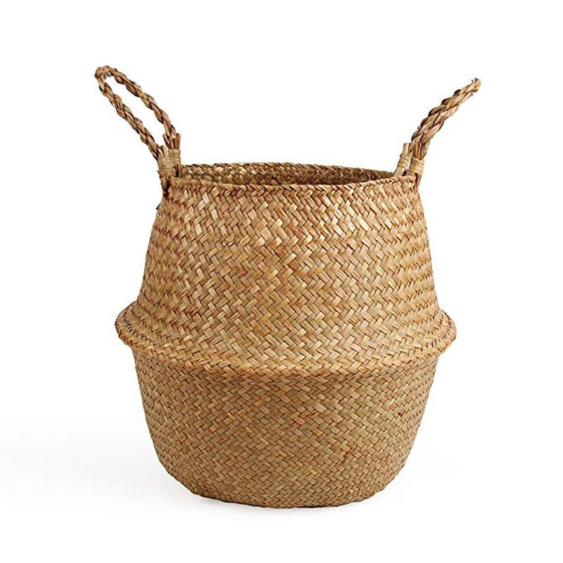 Handmade boho rattan planter with a tight weave – brown variant, another view