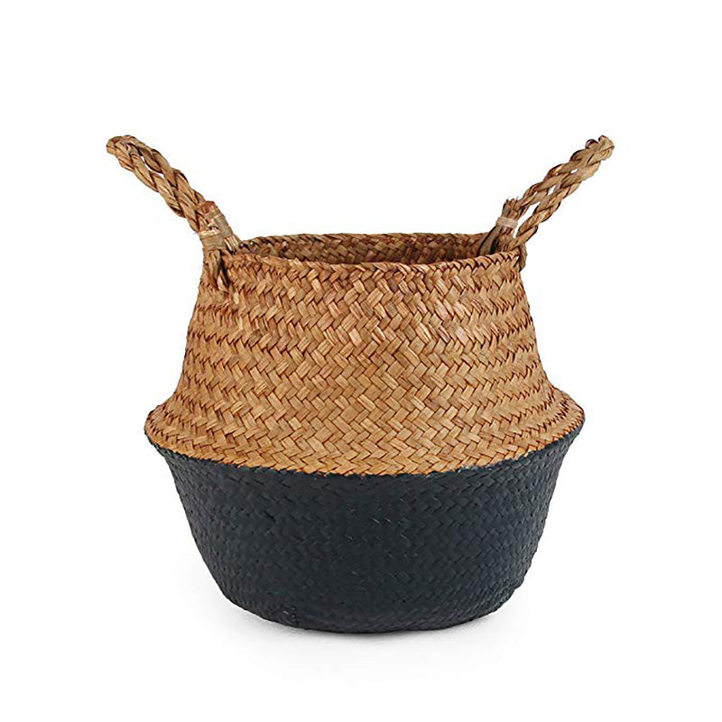 Handmade boho rattan planter with a tight weave – black variant