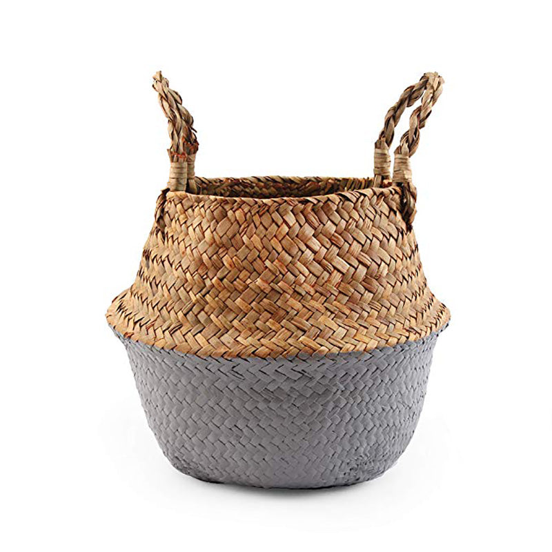 Handmade boho rattan planter with a tight weave – gray variant, another view
