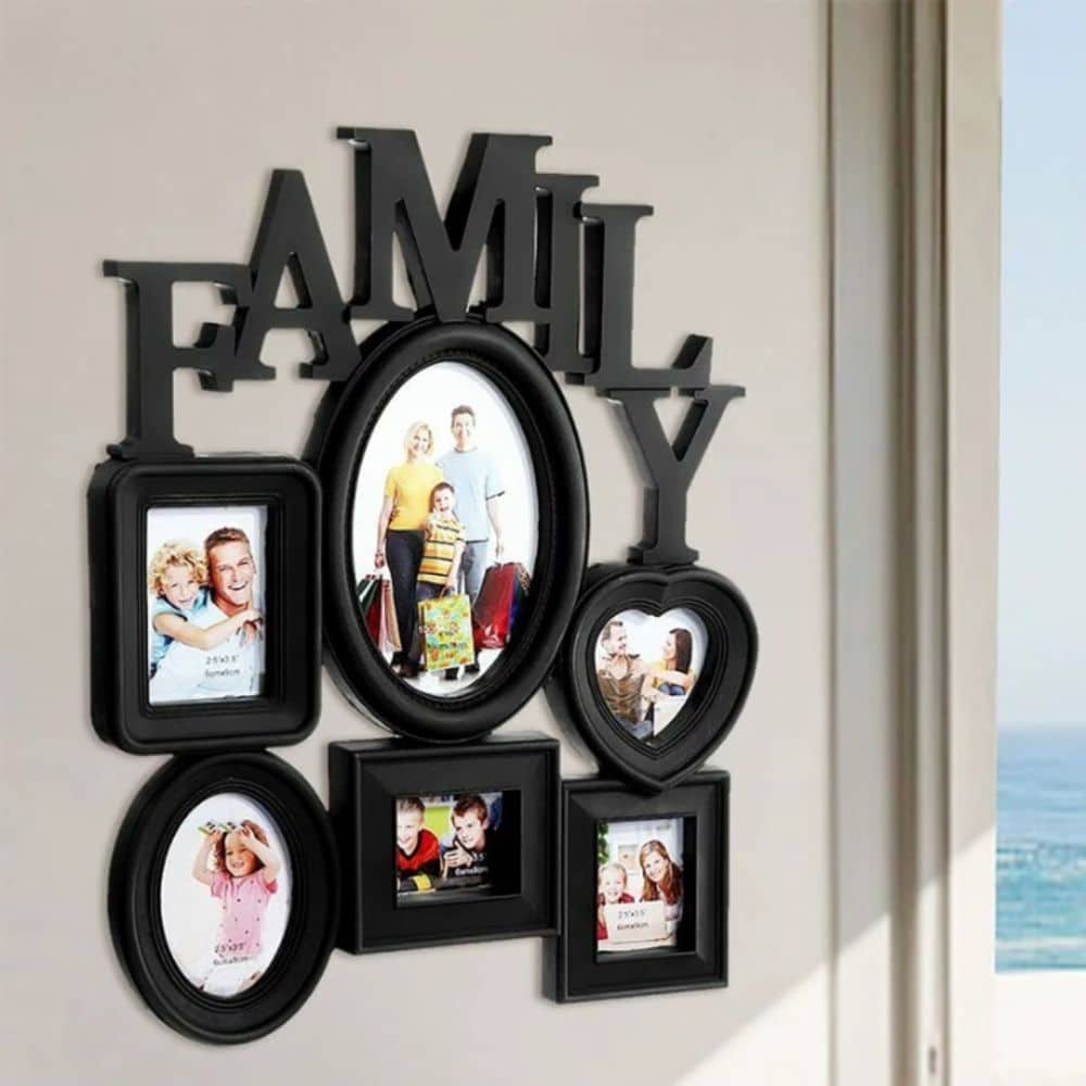 Wooden six-photo family collage frame – black version, another view