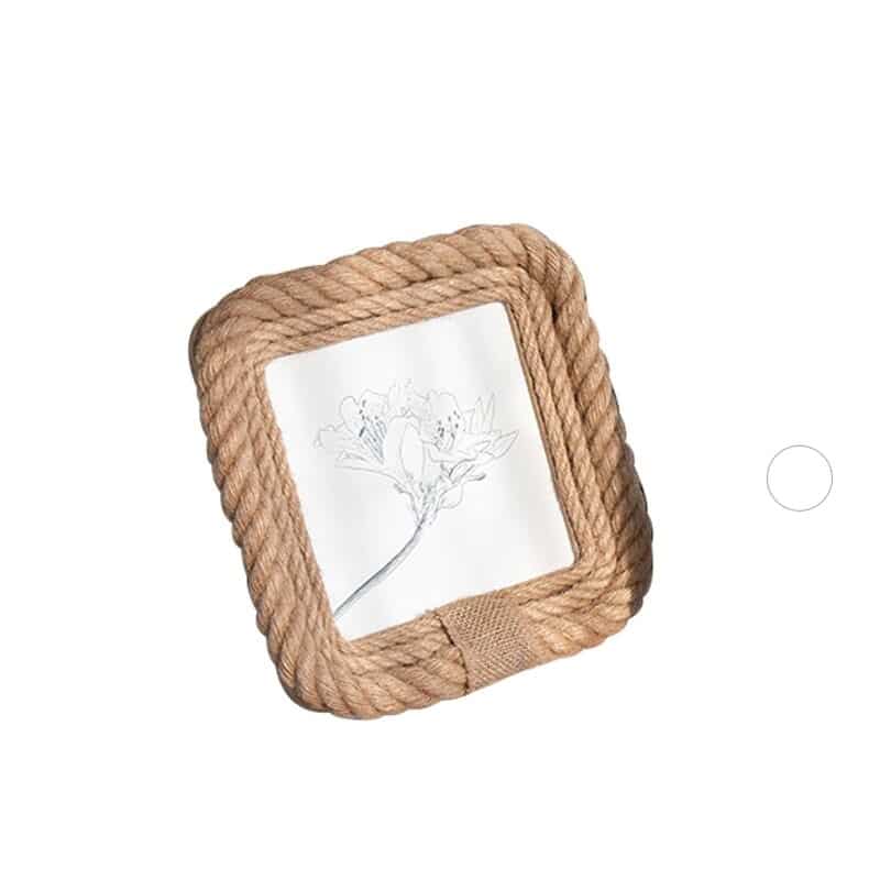 Square hemp and hand-braided rattan photo frame