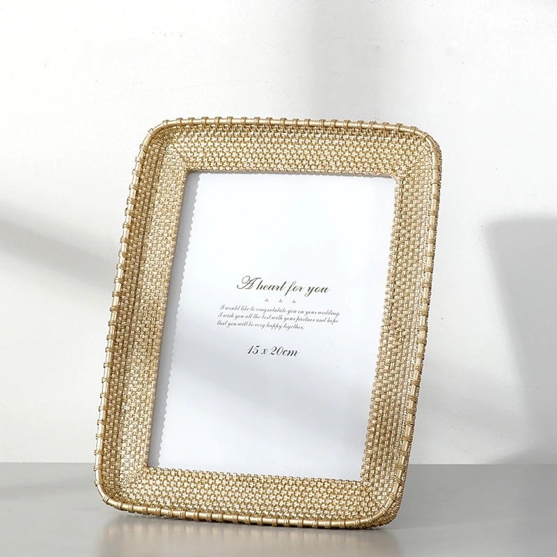 Large vintage rectangular resin and rattan photo frame