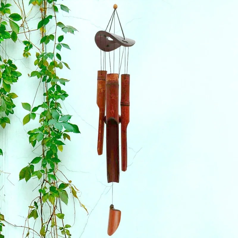 Hand-braided decorative bamboo wind chime – shown outdoors