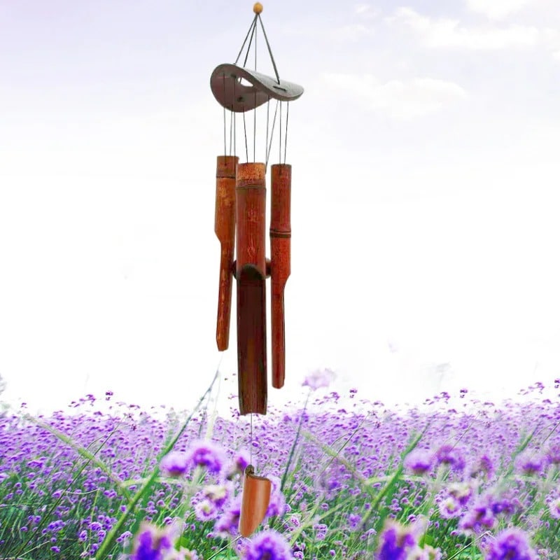 Hand-braided decorative bamboo wind chime – shown outdoors (2)