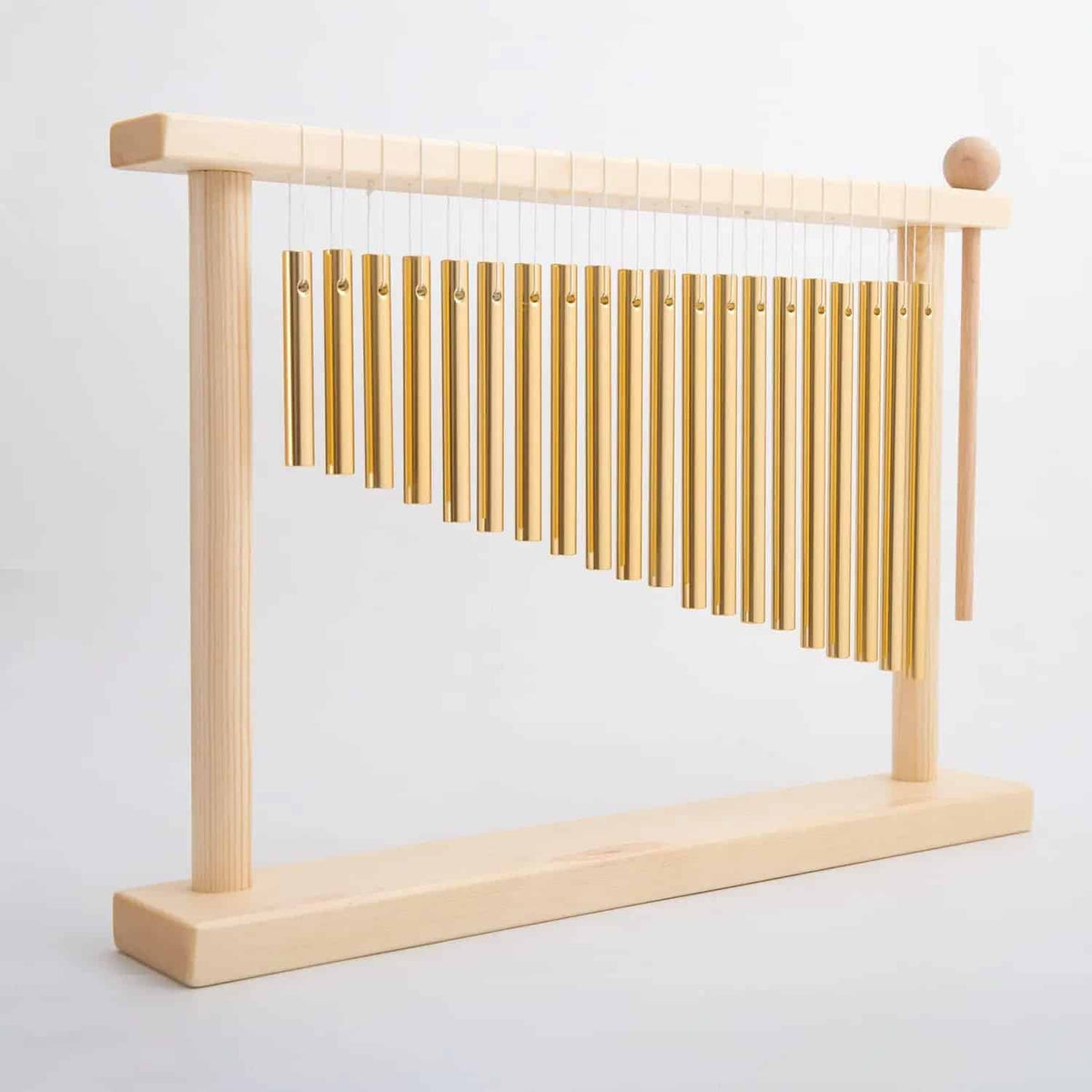 Sturdy bamboo wind chime with golden tubes – another view