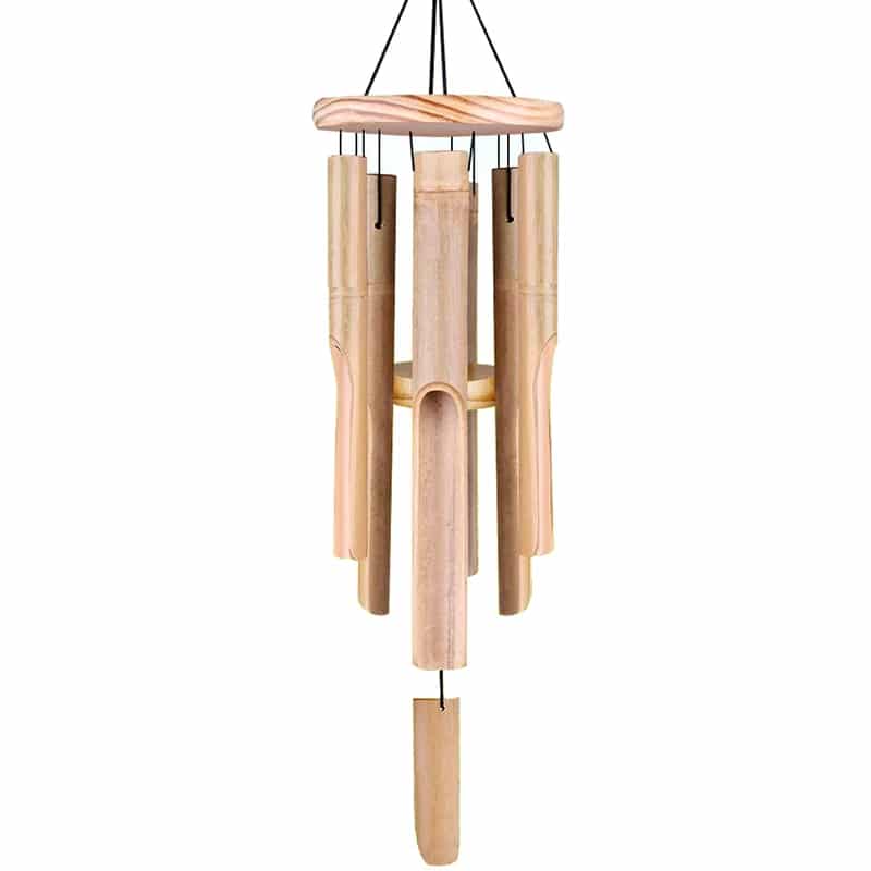 Six-tube bamboo wind chime on a natural hanger