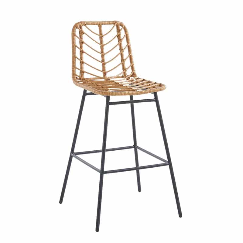 Tall rattan bar chair with a hand-braided backrest
