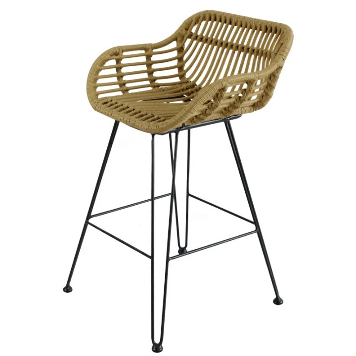Modern rattan bar chair with a geometric openwork backrest