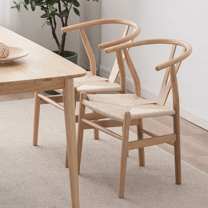 Nordic solid wood chair with a wicker-look weave – shown in a room setting (2)