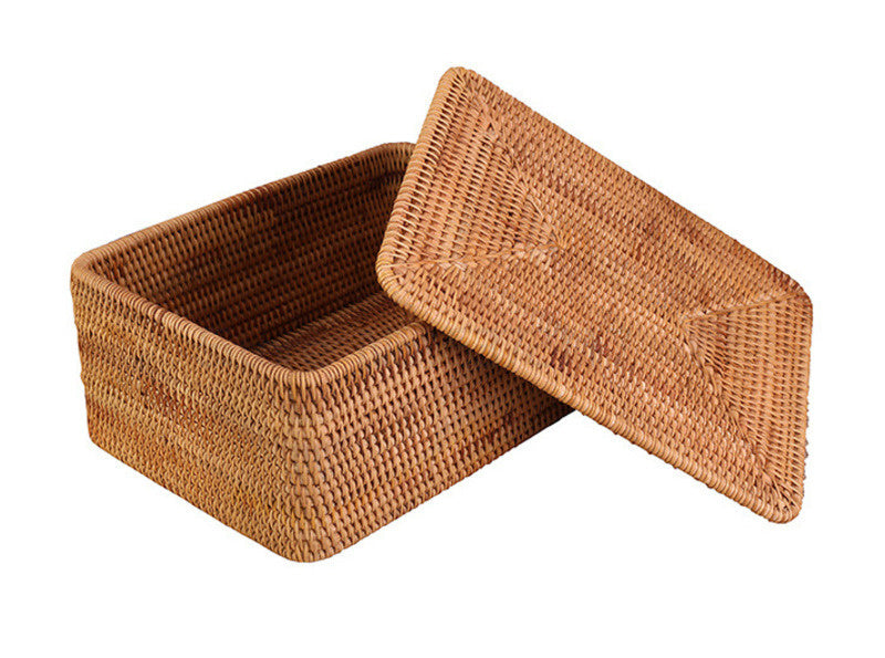 Hand-braided rattan toy chest with a lid