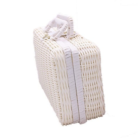 White retro suitcase-style rattan toy box