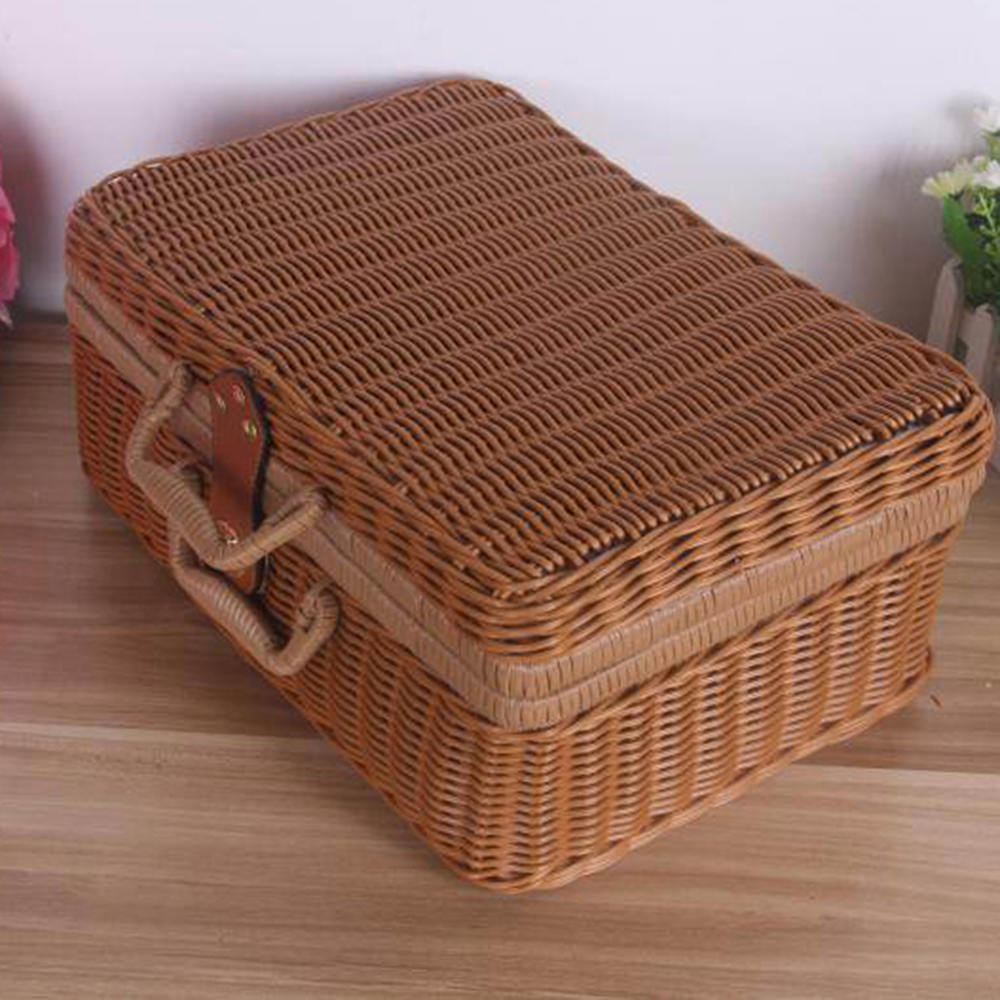 Brown retro suitcase-style rattan toy storage