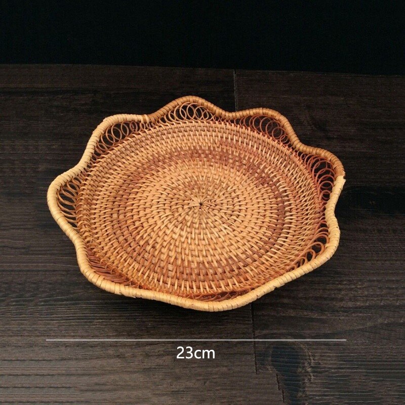Handwoven round rattan table basket – dimensions diagram