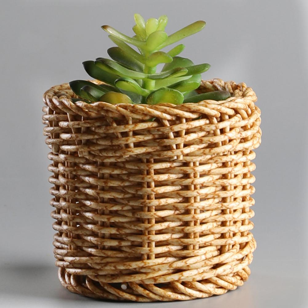 Small round handwoven rattan basket used as a pencil holder – another view (2)