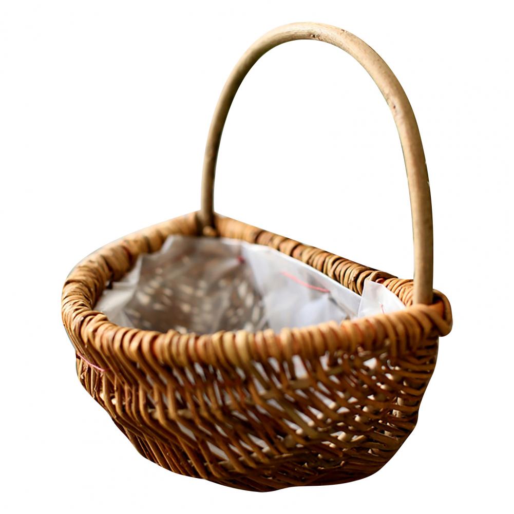 Handwoven natural rattan hanging plant basket