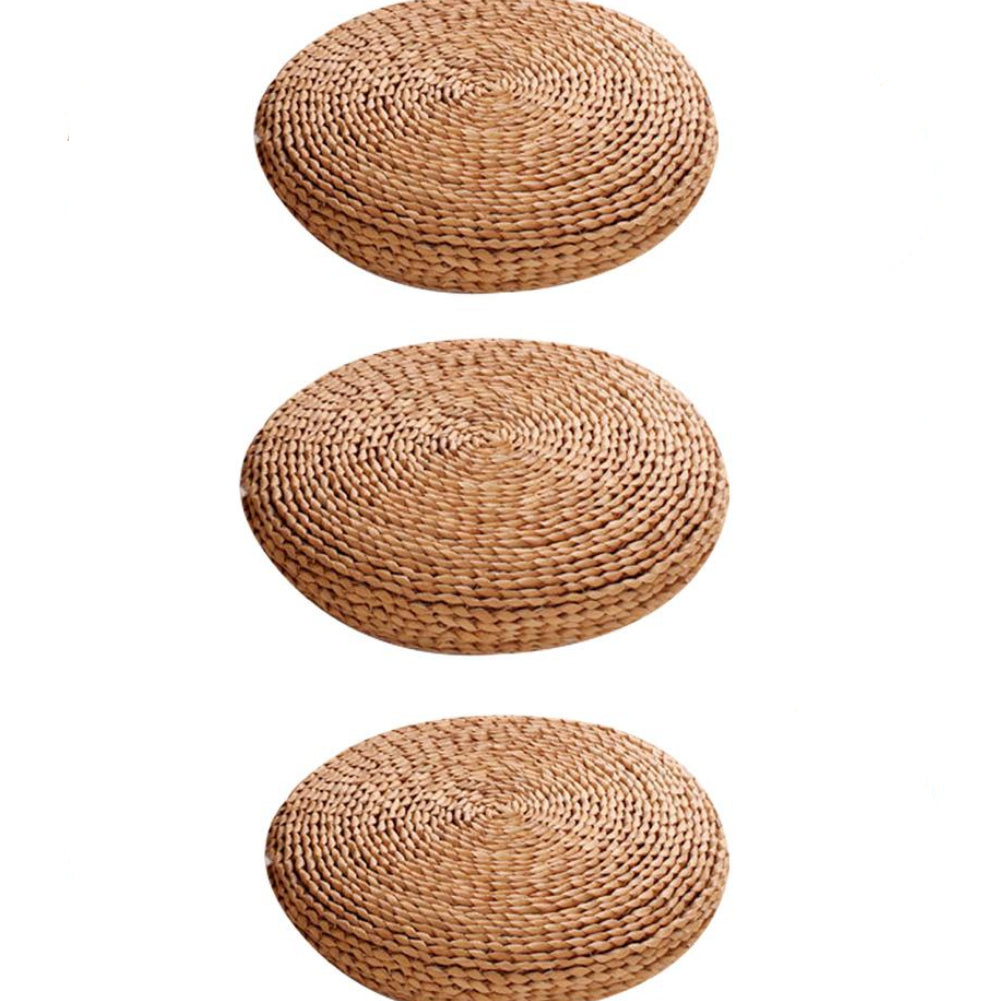 Round dark hand-braided rattan cushion – multiple views